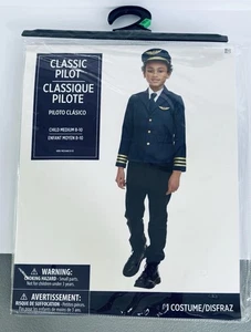Halloween Pilot Costume Medium 8-10 Aviator Jacket Hat Kids Dress Up Outfit NEW - Picture 1 of 5