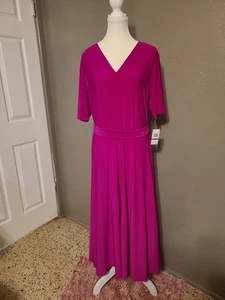 Abito MSK elegante magenta scollo a V nuovo con etichetta XL con cravatta RV $69 - Foto 1 di 10