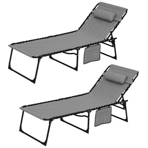 Outsunny Folding Chaise Lounge Set, Padded Reclining Tanning Chairs, Gray - Picture 1 of 11