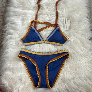 $142 Lucky Brand Hipster & Halter 2 Piezas Traje de Baño Ávila Puntada en Contraste Talla S Nuevo con Etiquetas - Imagen 1 de 6