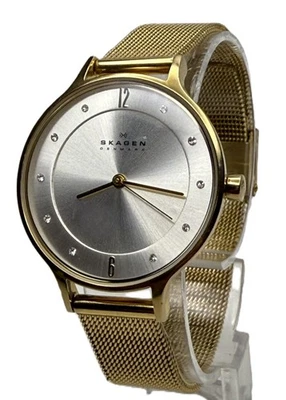 SKAGEN DENMARK SKW2150 GOLD TONE STEEL SWAROVSKI CRYSTALS MESH BAND LADIES WATCH - Image 1 of 4