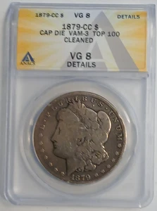 1879 CC MORGAN SILVER DOLLAR DETAILS VG8 CAPPED DIE VAM-3 TOP 100 CARSON CITY - Picture 1 of 11