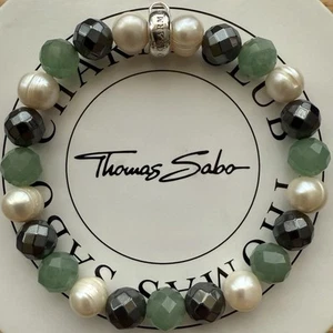 BNIB Thomas Sabo Sterling Silver Aventurine Pearl Hematite Bead Charm Bracelet - Picture 1 of 13