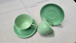 Set 2+2 Tea Cups Saucers VTG MCM Camwood Ivory Universal Cambridge Green *MINT* - Picture 1 of 11
