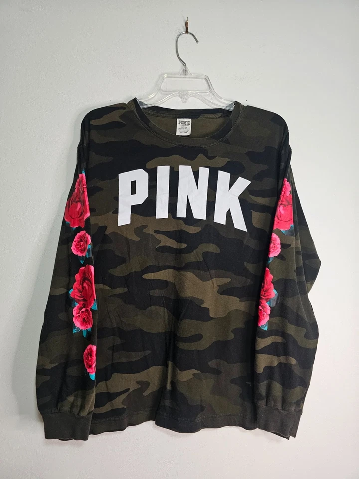 Camiseta Victoria's Secret Rosa Camuflada Manga Larga Camuflada Rojo Rosas Talla Med Foto 1 de 4