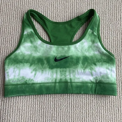 Nike Dri-FIT Sports Bra Small Green Racerback Tie Dye Swoosh Logo - Image 1 of 4