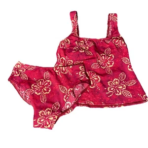 LANDS END Two Piece Size 6 Halter Tankini Top Bikini Bottoms SET Pink Orange - Picture 1 of 12