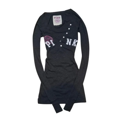 Vintage 07 Victoria's Secret PINK Long Sleeve Babydoll Henley Fitted Ribbed S - Image 1 of 4