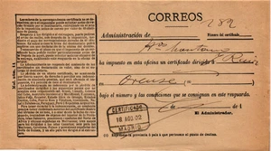 Spain 1902 resguardo de envío certificado Certified shipping receipt (3498) - Picture 1 of 1