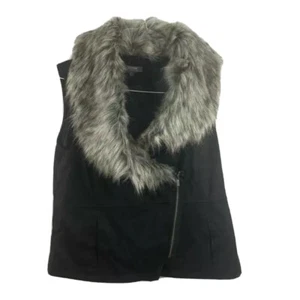 Lisa Rinna Collection Womens Vest Black Asymmetric Zip Faux Fur Collared M New - Bild 1 von 10