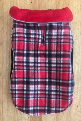 Nuevo con etiquetas Chaqueta Abrigo Chaqueta Abrigo Polar Reversible de Vellón para Perrito de Cadera, Rojo a Cuadros, Talla Mediana Foto 1 de 4