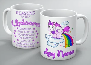 REASONS TO BE A UNICORN PERSONALISED GIFT MUG CUP RAINBOW POO STAB IDIOTS HORN - Picture 1 of 1