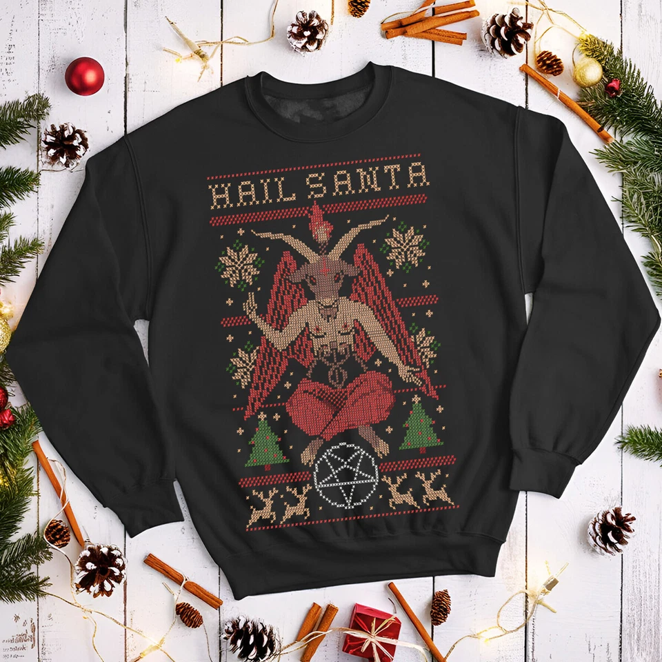 Satanic Christmas Jumper Funny Ugly Mens and Womens Sweatshirts #MC - Image 1 of 4