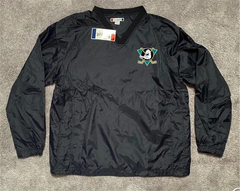 Anaheim Mighty Ducks Jacket Sweatshirt Large Vintage Logo Black Shirt Jersey New Cover