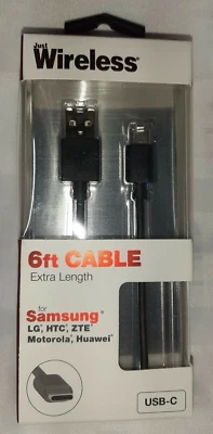Just Wireless 6ft Cable USB-C - Samsung, LG, HTC, Huawel -Black NEW AS SHOWN - Image 1 of 2