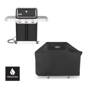Weber Natural Gas Grill 3-Burner Grease Pan Tool Holder In Black W/ Grill Cover - Picture 1 of 12