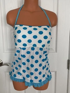 Hula Honey Juniors XL Blue/White Polka Dot Bandeau Soft Cup Tankini Swim Top New - Picture 1 of 8