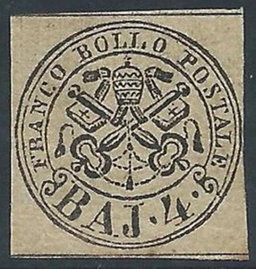 1852 STATO PONTIFICIO 4 BAY BRUNO GRIGIO CHIARO CERTIFICATO COLLA MH * - X2 - Picture 1 of 3