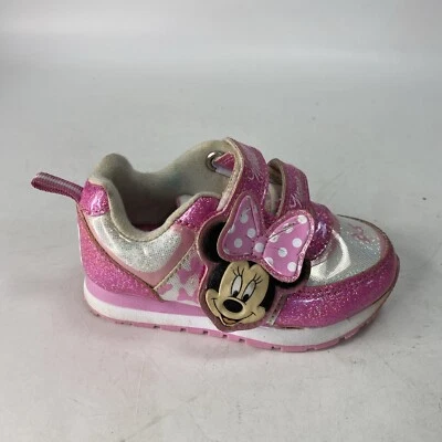 Disney Jr. Minnie Mouse Niña Rosa Arcos Brillantes Fácil de poner Tenis Zapatos talla 6 Foto 1 de 4