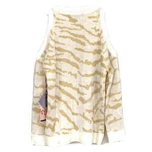 Suéter Talla XS Dulce y Pecado Beige Cebra Rayas Hombros Abiertos Acrílico NUEVO Z1 - Imagen 1 de 6