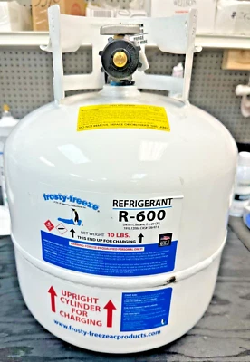 FROSTY-FREEZE R600a, Isobutane, 10 Lb. Can, Factory Sealed, Cylinder, On/Off Valve 1/4"MF