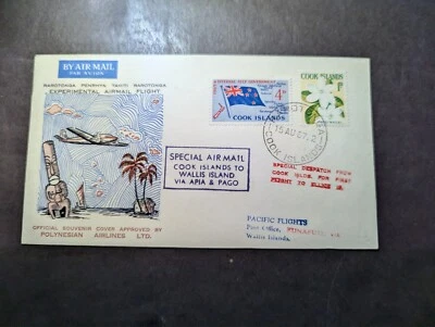 Cubierta especial de correo aéreo de las Islas Cook Británicas 1967 Rarotonga a las Islas Wallis Foto 1 de 2