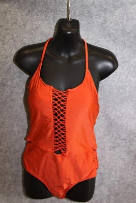BADEANZUG SCHWIMMANZUG  GRÖSSE 40 ORANGE VORNE TIEFER AUSSCHNITT - Bild 1 von 2