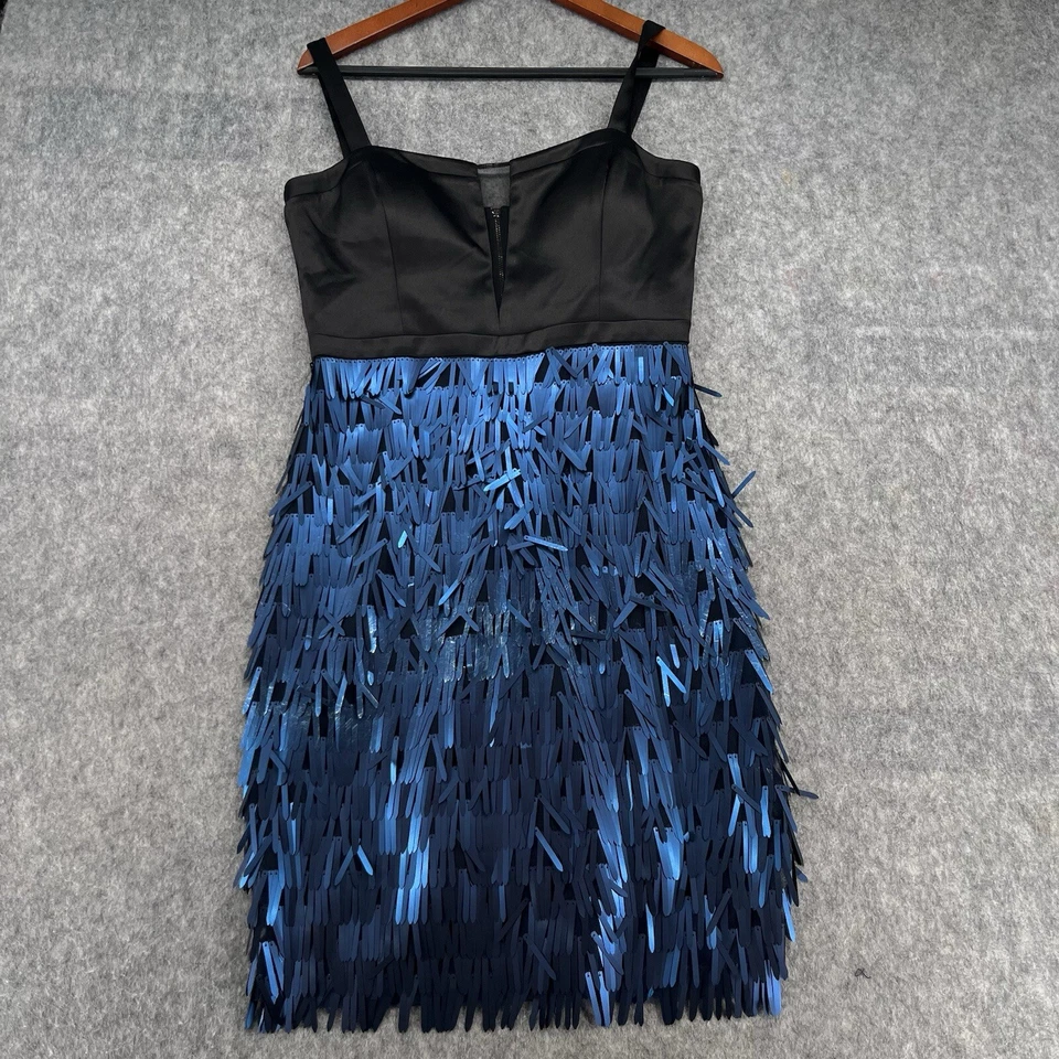 Vestido ajustado de malla con flecos y lentejuelas azules de cuero sintético negro Guess para mujer talla 8 Foto 1 de 4
