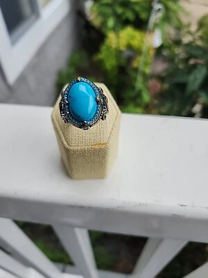 Anillo de piedra de color turquesa ovalado Howlite para hombre de acero inoxidable talla 11 Foto 1 de 4