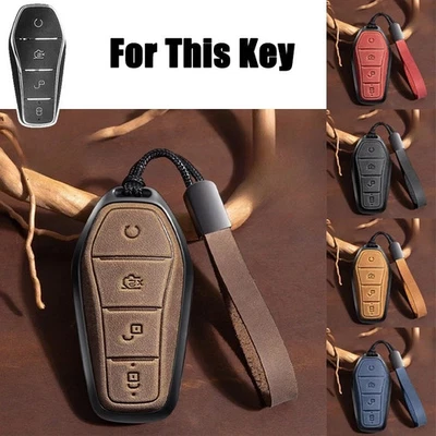 Zinc Alloy Leather Car Smart Key Fob Case Cover For BYD Han EV Qin Song Tang DM - Image 1 of 4