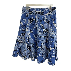 Rafaella Studio Damen 8 Leinen Blumen A-Linie Midirock blau weiß Sommer Freizeit - Bild 1 von 7