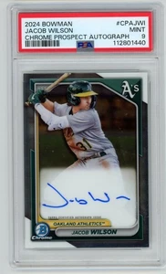 Jacob Wilson 2024 Bowman Chrome Prospects Rookie Auto PSA 9 MT Athletics CPA-JWI - Imagen 1 de 2
