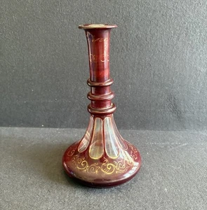 Antique Ruby Stained Cut to Clear Glass Perfume Scent Bottle Hand Blown Bohemian - Picture 1 of 6