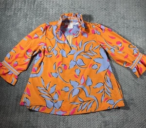 Gretchen Scott Top Women Small Ruffle Neck Side Slit Tunic Full Bloom Relaxed - Picture 1 of 10