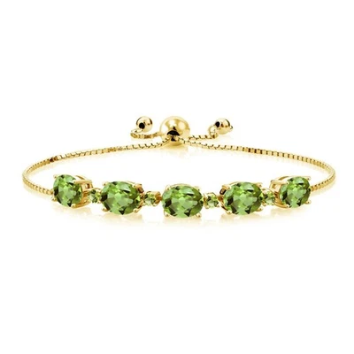 Brazalete de plata enchapado en oro amarillo de 18 quilates con peridoto verde ovalado de 7,38 quilates Foto 1 de 4