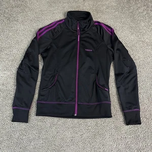 Adidas Jacket Girls Large Black Purple Full Zip Track Athletic Three Stripe - Picture 1 of 12