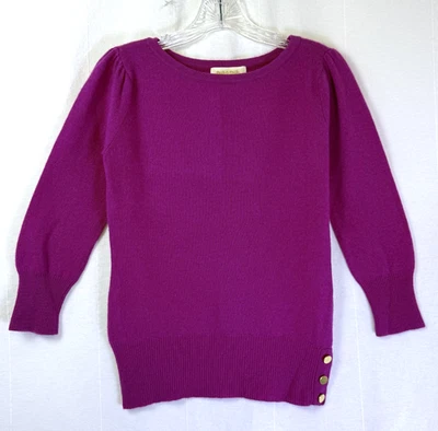 Peck & Peck 100% 2 Ply Cashmere Sweater Women Sz S Fuchsia 3/4 Sleeve Button Hem - Image 1 of 4