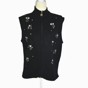 Chaleco Suéter Angel XL Negro Bordado Negro Cremallera Vacaciones Dama del Sur - Imagen 1 de 9