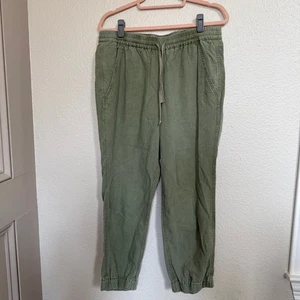 J. Crew Seaside Crop Jogger Pant Size 8 Linen Blend Pull on Elastic Waist Olive - Picture 1 of 8