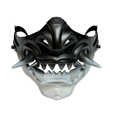 Máscara Hannya Monstruo Japonés BLANCO Y NEGRO Demonio Oni Samurai Media Cara Personalizada Foto 1 de 4
