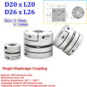 Single Membrankupplung Flexibel Kupplungen Wellenkupplung D20/26 Motorkuppplung - Afbeelding 1 van 5