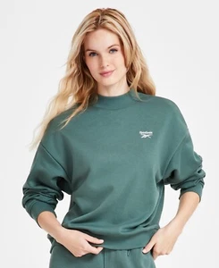 Reebok Identity Fleece Mock Neck Sweatshirt Women's M Green Long Sleeve Pullover - Picture 1 of 17
