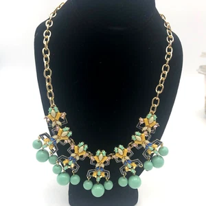 Talbots statement necklace gold tone enamel blue yellow beads 18” With 3” Extend - Picture 1 of 9