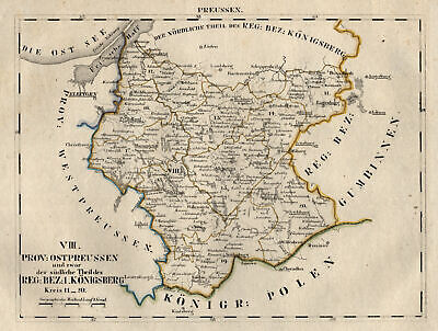 Königsberg Regierungsbezirk Original Kol. Litografía Mapa Schlieben 1830S • 194.63€