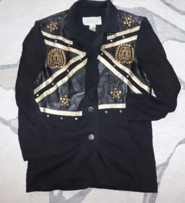 Xavier & Renee Western рубашка женщин M черное золото кожаная смесь гвоздики рубашка/куртка - Изображение 1 из 4