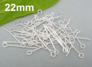 100 uds. Pasadores de cabeza de ojo enchapados en plata - calibre 22 mm - 21 - Imagen 1 de 2