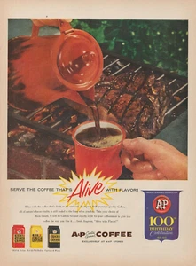 1959 A&P Custom Gemahlener Kaffee 100. Geburtstag Fleisch auf Grill Vintage Print Ad - Bild 1 von 1