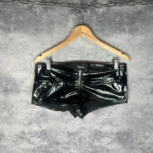 Damen Phaze Schwarz Vinyl Fetisch Clubwear Reißverschluss Shorts Gothic Punk Größe L - Bild 1 von 7