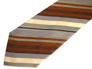 Geoffrey Beene Mens Necktie Tie Brown Grey Beige Striped 59" Career - Picture 1 of 4