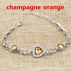 925 Silver Women Heart Crystal Zircon Chain Bracelet Bangle Cuff Wedding Jewelry